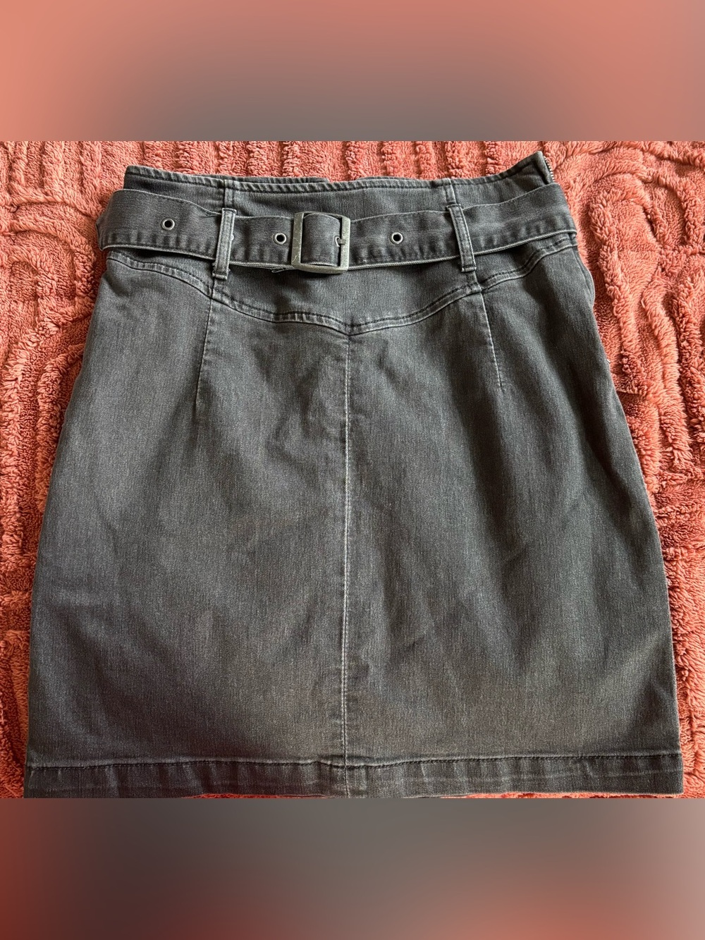 Free People Black Denim Mini Skirt with Belt Accent